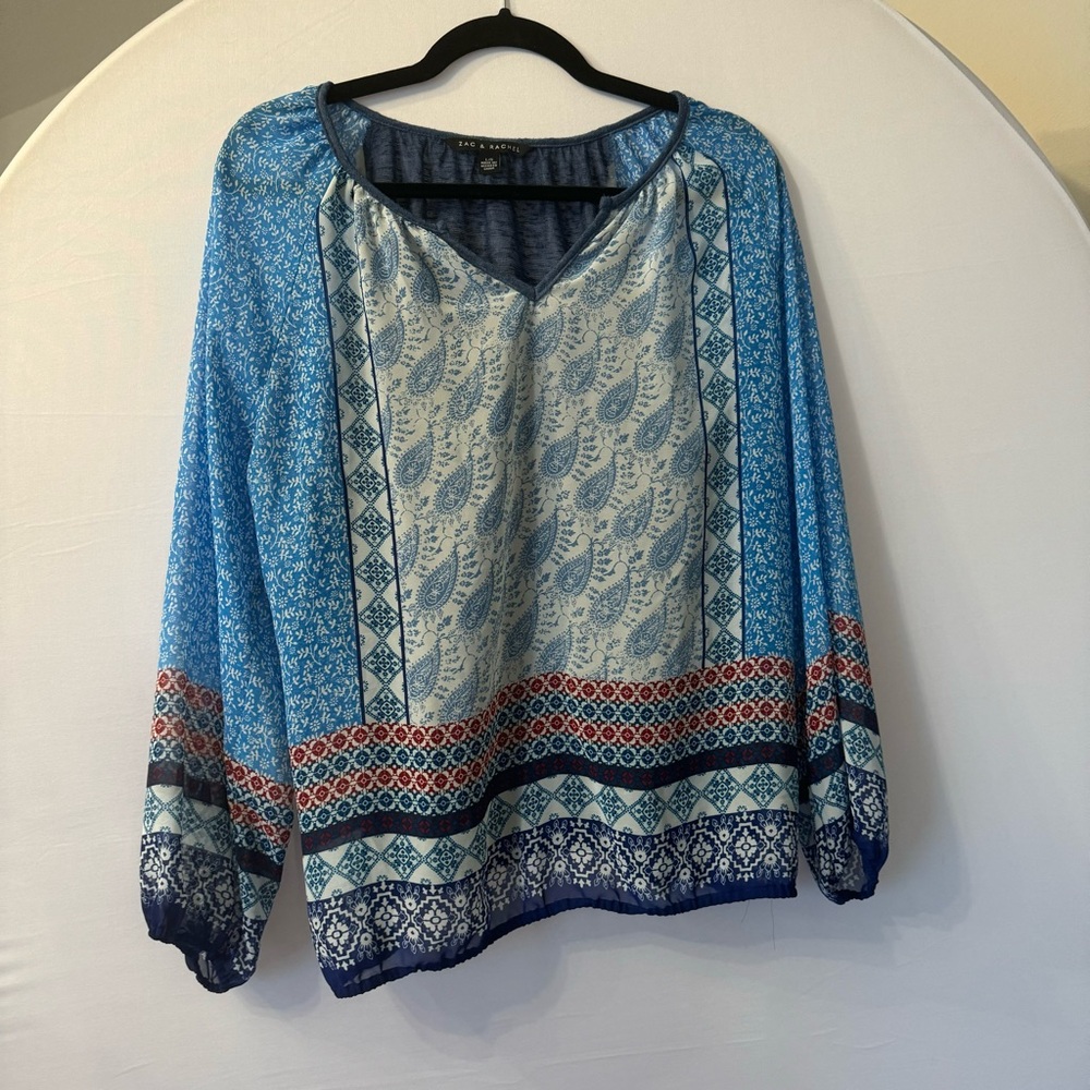 Zac & Rachel Blue and Red Patterned Blouse